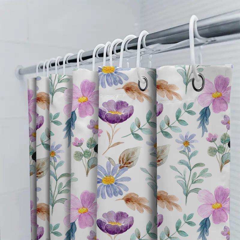 Delightful Floral Shower Curtain Bathroom Decor With Purple Blue Flowers Waterproof Fabric – Perfect Addition For Your Bathtub (