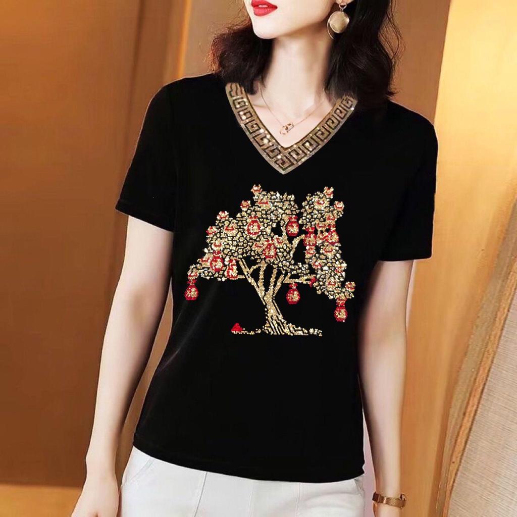 Men's Plus Size Rhinestone V-Neck Short Sleeve T-Shirt - Summer Stylish Trendy Top