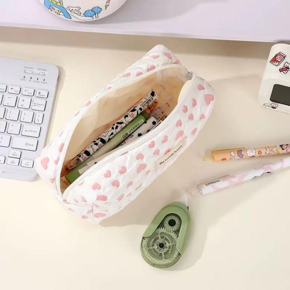 Love Heart Pen Bag High Capacity Stationery Organizer Cute Stationery Bag  Office