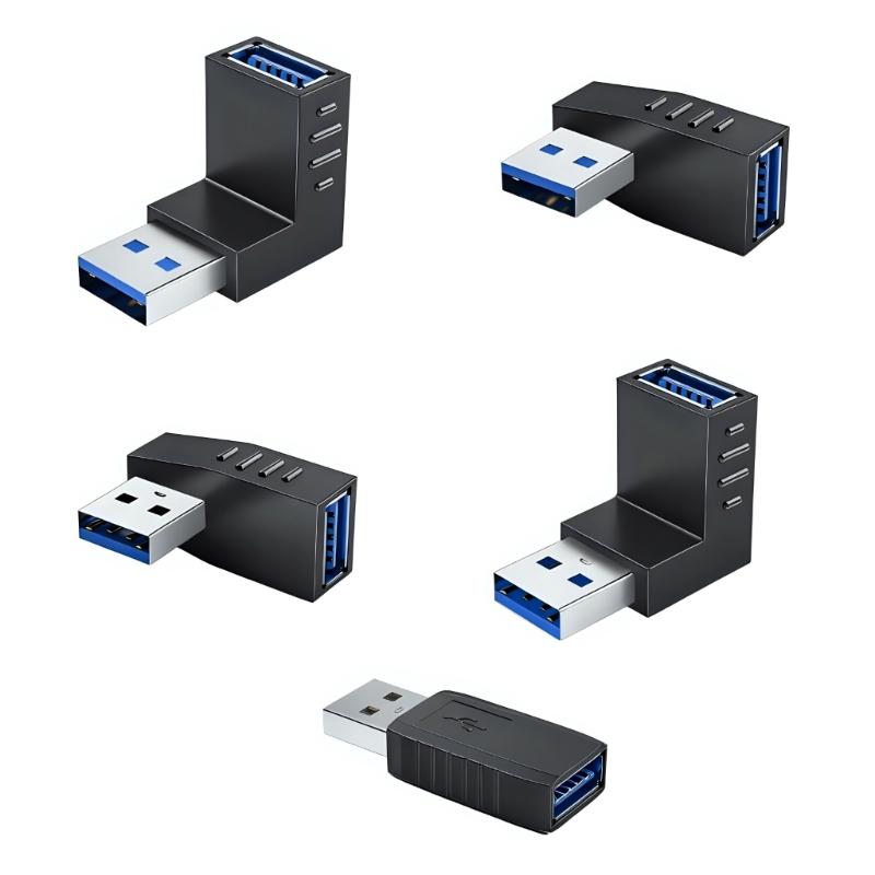 5pcs USB3.0 90 Degree Extension Adapters with Male to Female Connector for Tight Space Installation on Laptops and Vehicles