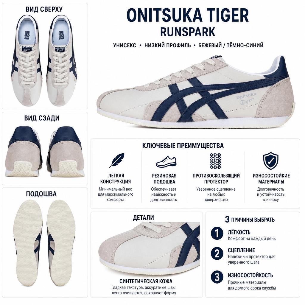 ONITSUKA TIGER Runspark Άνετα Ευέλικτα Αντιολισθητικά Ανθεκτικά Ελαφριά Παπούτσια Τρεξίματος Χαμηλού Προφίλ Unisex Παπούτσια Τρεξίματος Μπεζ 1183B480-203