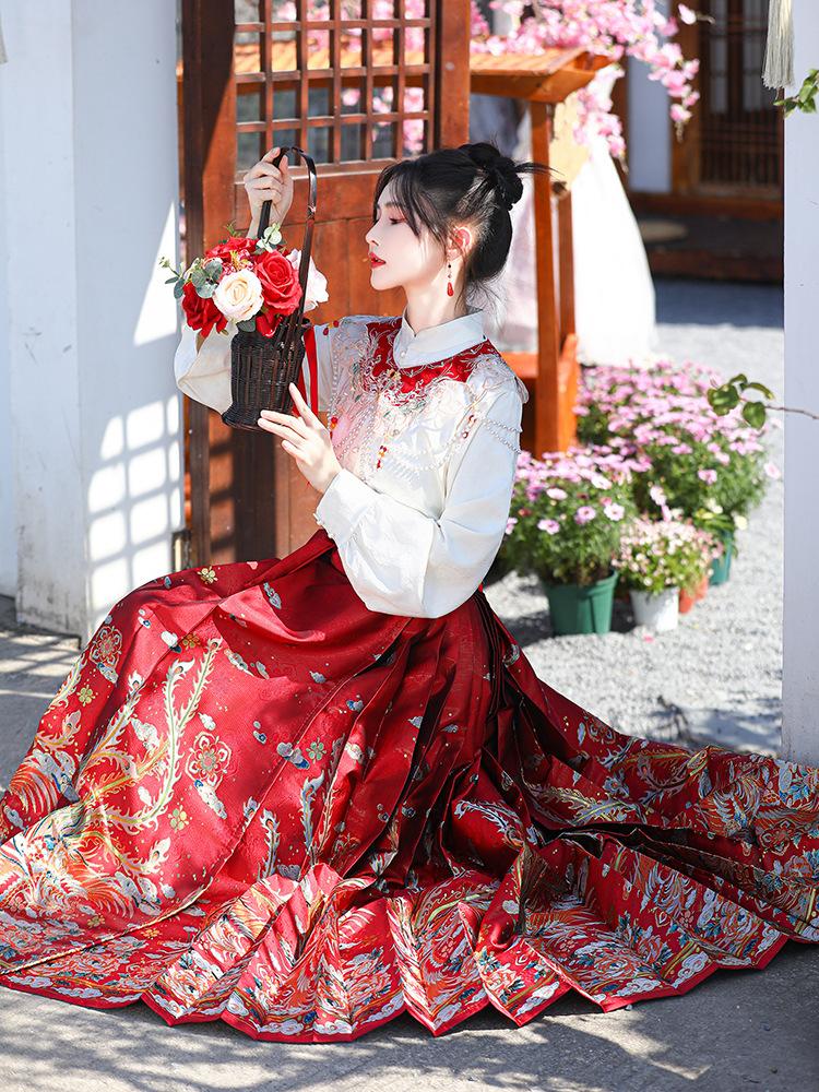 

New Chinese Style Phoenix Imitation Makeup Flower Red Horse Face Skirt+toasting Wedding Dress For Women In And New Engagement Dress