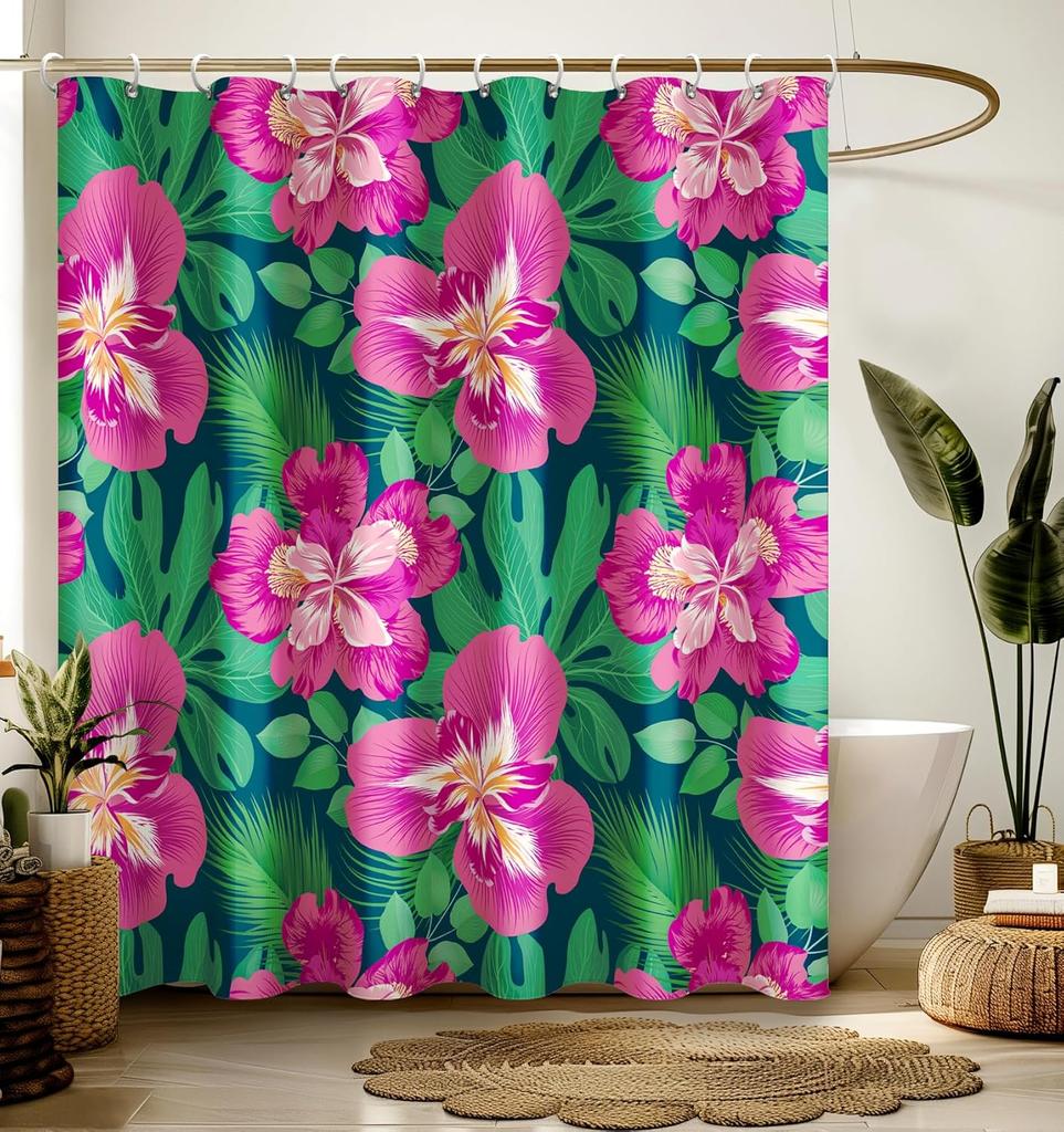 Shower Curtain for Bathroom Stall Boho Modern Cute Aesthetic Decorative Girly Waterproof Unique Cats Flowers Girls Chic Print
