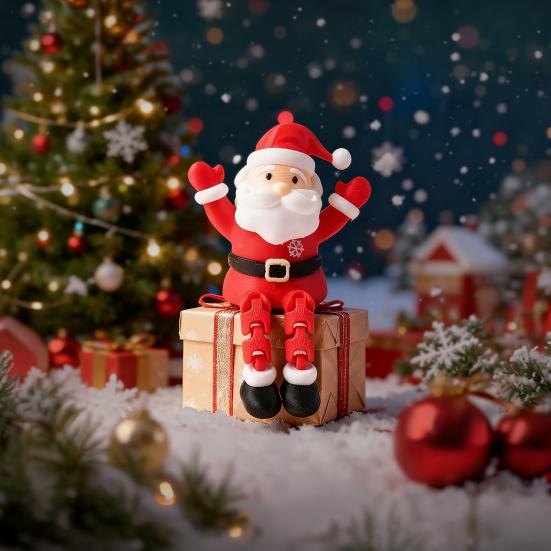 Festive Windowsill Display 3D Printed Articulated Santa Claus Figurine, Movable Joints Ornament Holiday Desktop Tabletop Decoration for Christmas,