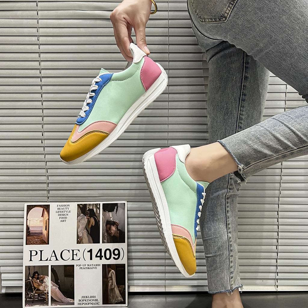 Fashion Women Flats Sneakers Fashion Retro Yellow Casual Lace-up Low Cut Sneakers Women Lightweight Breathable Shallow Shoes for Women