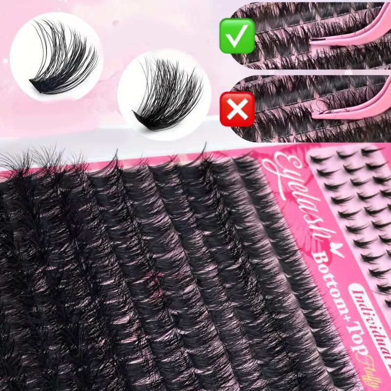 Diy False Eyelash Extension Kit Individual Lash Clusters Bottom And Upper Lashes Extra Thick And Fluffy Lashes For Beginners
