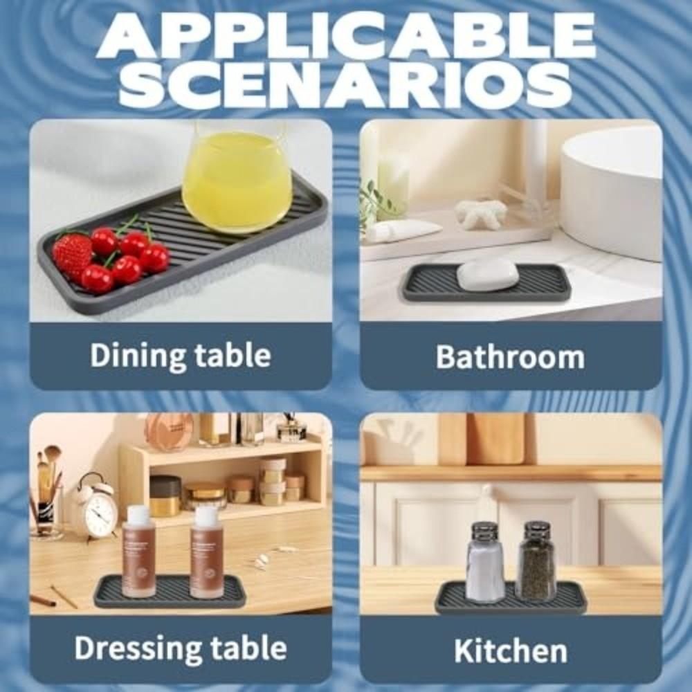 Silicone Draining Mat Non-Slip Sink Organizer Tray Durable Storage Tray  Bathroom Vanity