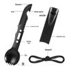 Multifunctional Camping Utensil with Knife, Fork, Spoon, Whistle for Outdoor Survival