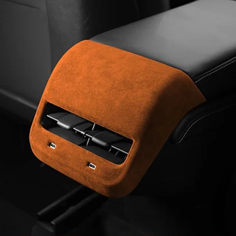 

Car Rear Air Condition Vent Outlet Cover For Tesla Model 3/Y Interior Alcan tara Auto Back Exhaust Vent Decorative Sheath Shell