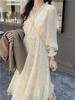 2026 Spring/Autumn Women's French Long Sleeve Tiered Cake Dress - Slimming and Tummy-Concealing A-line Skirt