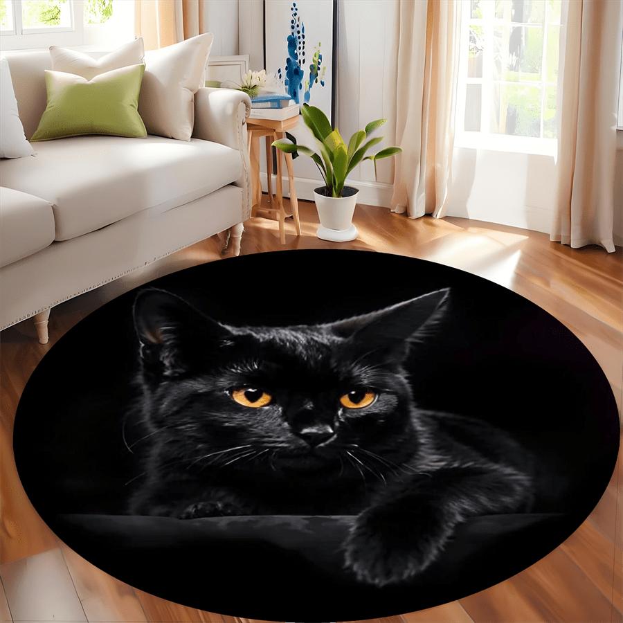 Black Cat  Pattern Round Shape Floor Mats Kitchen Hallway Runner Rug Bedroom Living Room Soft Carpet Non-slip Area Rug
