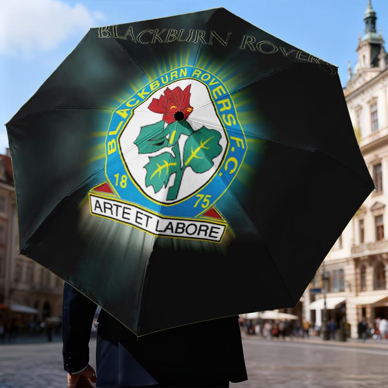 Blackburn-Rovers Crest Automatic Folding Umbrella - 8-Rib Travel Umbrella with Auto Open/Close & Portable Gifts for holidays or birthdays