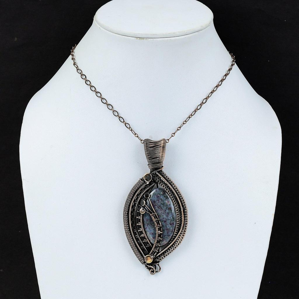 Ruby In Blue Kyanite Pendant Copper Wire Wrapped Pendant Handmade Jewelry Stylish Pendant Gemstone Pendant Copper Jewelry Anniversary Gift