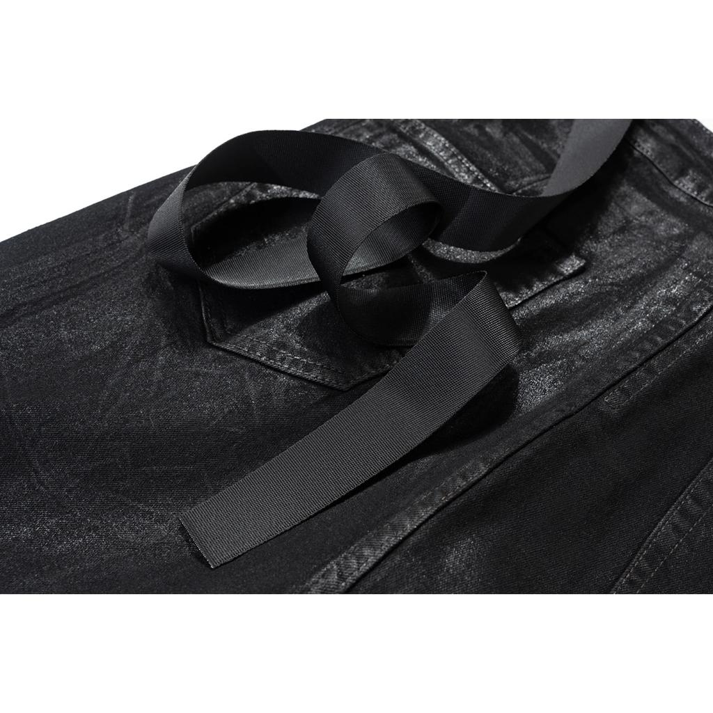 ZYLLO Streetwear Black Wax Leather Strecth Jeans for Men Ropa Hombre Baggy Y2k Flare Pants Oversized Straight Denim Trousers