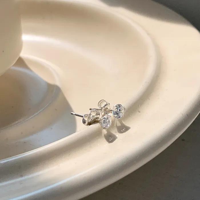 Silver 925 Crystal Silver Cubic Earrings 4mm