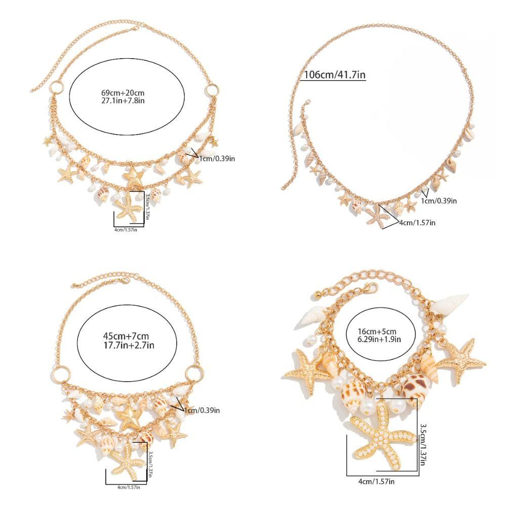 Imitation Pearl Beach Shell Waistband Adjustable Women's Necklace Shell Starfish Waist Chain  Women