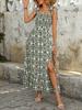 Summer 2026 Ethnic Style Spaghetti Strap Printed Backless Dress - Women's European & American Slit Waist-Cinching Dress