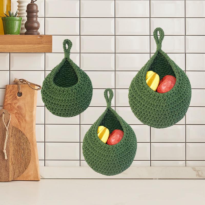 Handwoven Bird's Nest Fruit and Vegetable Storage Net Bag - Water Drop Shape, Ins Style Hanging Tapestry.