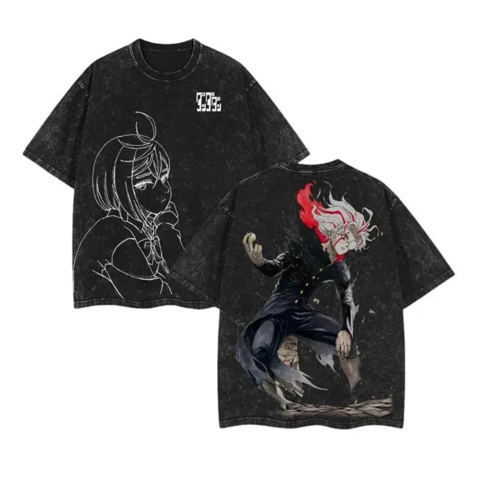 Dandadan Main Characters & Supernatural Forms Vintage Washed Anime T-Shirt, Unisex Manga Fan Streetwear Tee, 100% Cotton Casual Short Sleeve Top