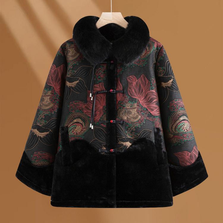 Middle-aged and Elderly Mothers Wear Winter Plus Velvet Thickened Fur Coat Grandma Winter Clothes Warm Fur Old Lady Clothes