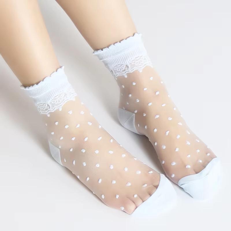 1Pair Mesh Fishnet Socks Polka Dot Ultra-Thin Transparent Women Glass Silk Sheer Socks Summer Ankle Socks Calcetines Mujer