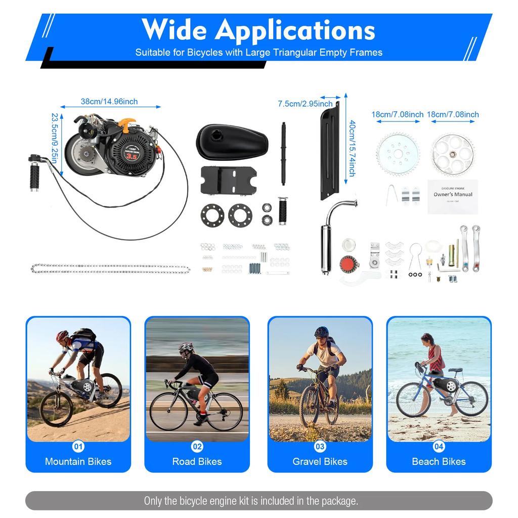 100cc 4-Stroke Gas Engine Kit for Bicycle Motorized Conversion 3.5HP 50km/h Max Speed Bike Motor