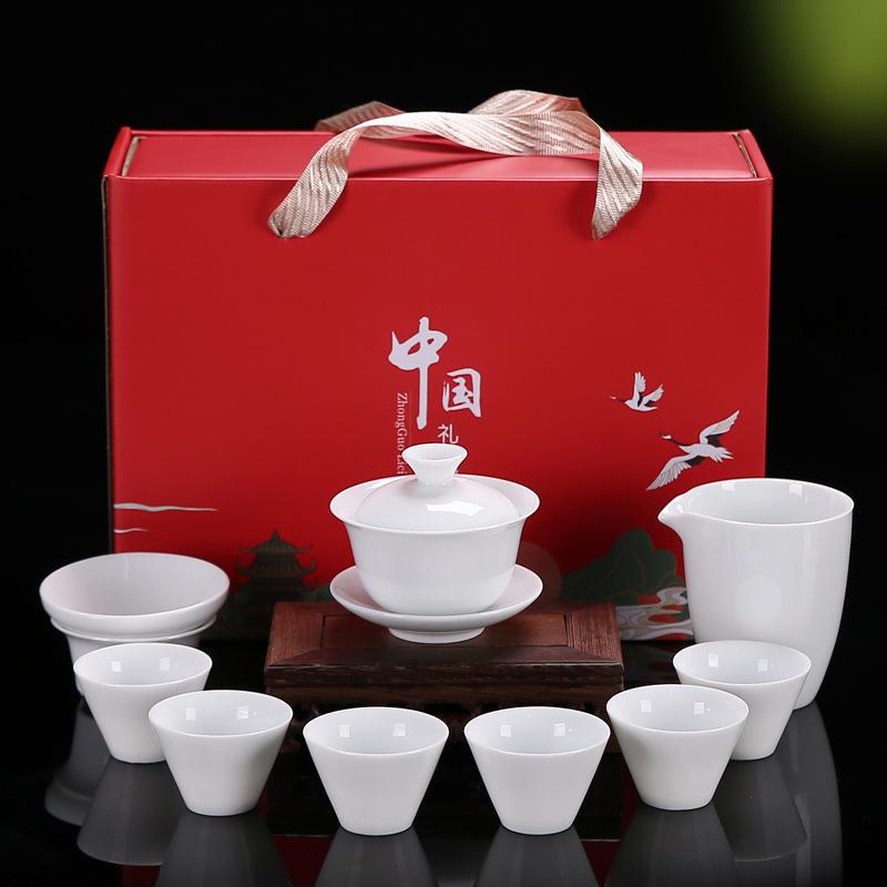 Kung Fu čajová souprava keramický čajový šálek bílý porcelán celá sada modrobílý čajový šálek víčko miska čajová souprava