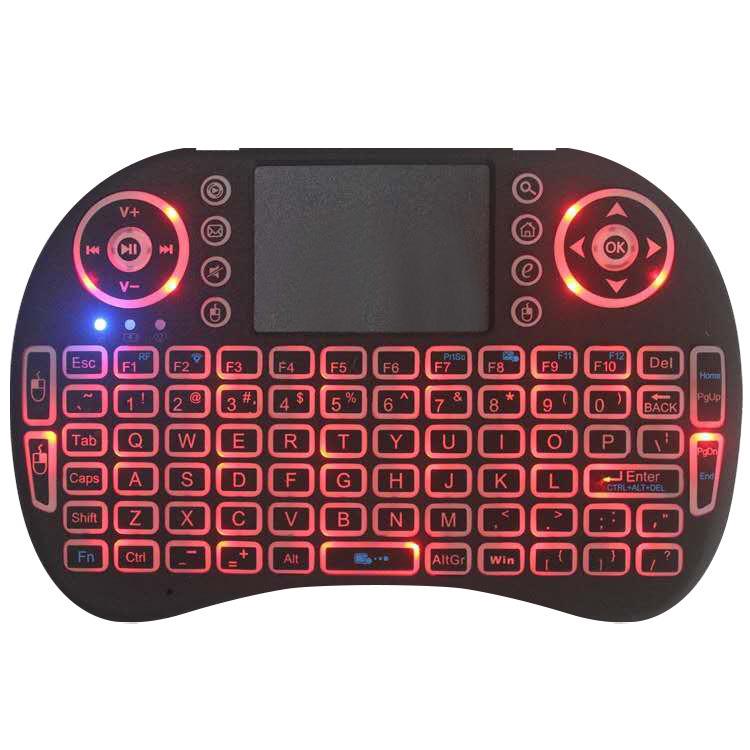 Hot Sale 2.4G Mini Wireless Keyboard & Fly Mouse i8, Dry & Lithium Battery, Three-Color Backlight with Running Lights for Laptop