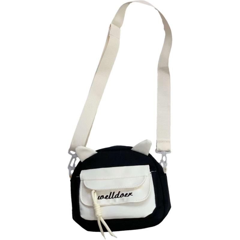 Small fresh and sweet contrasting color messenger bag women's spring new student shoulder bag personalized cat ears mobile phone small square bag