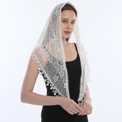 Șal Bisericesc la Modă Voaletă din Dantelă Bandană Eșarfă din Poliester Rugăciune Bisericească Nuntă Mantilă Capelă Hijab Brodat Alb Eșarfă Femei
