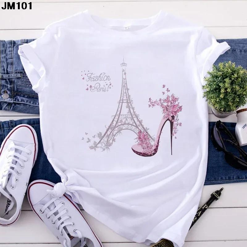Fashion Women's Tops Tshirt Harajuku Paris Eiffel Tower Printing T Shirt Casual Streetwear Short Sleeve Female T-shirts Clothing