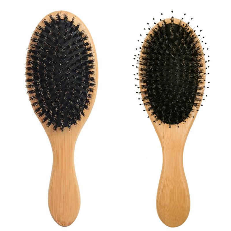 Natural Boar Bristle Hairbrush Massage Comb Anti-static Hair Scalp Paddle Brush Beech Wooden Handle Hair Brush Comb Styling Tool
