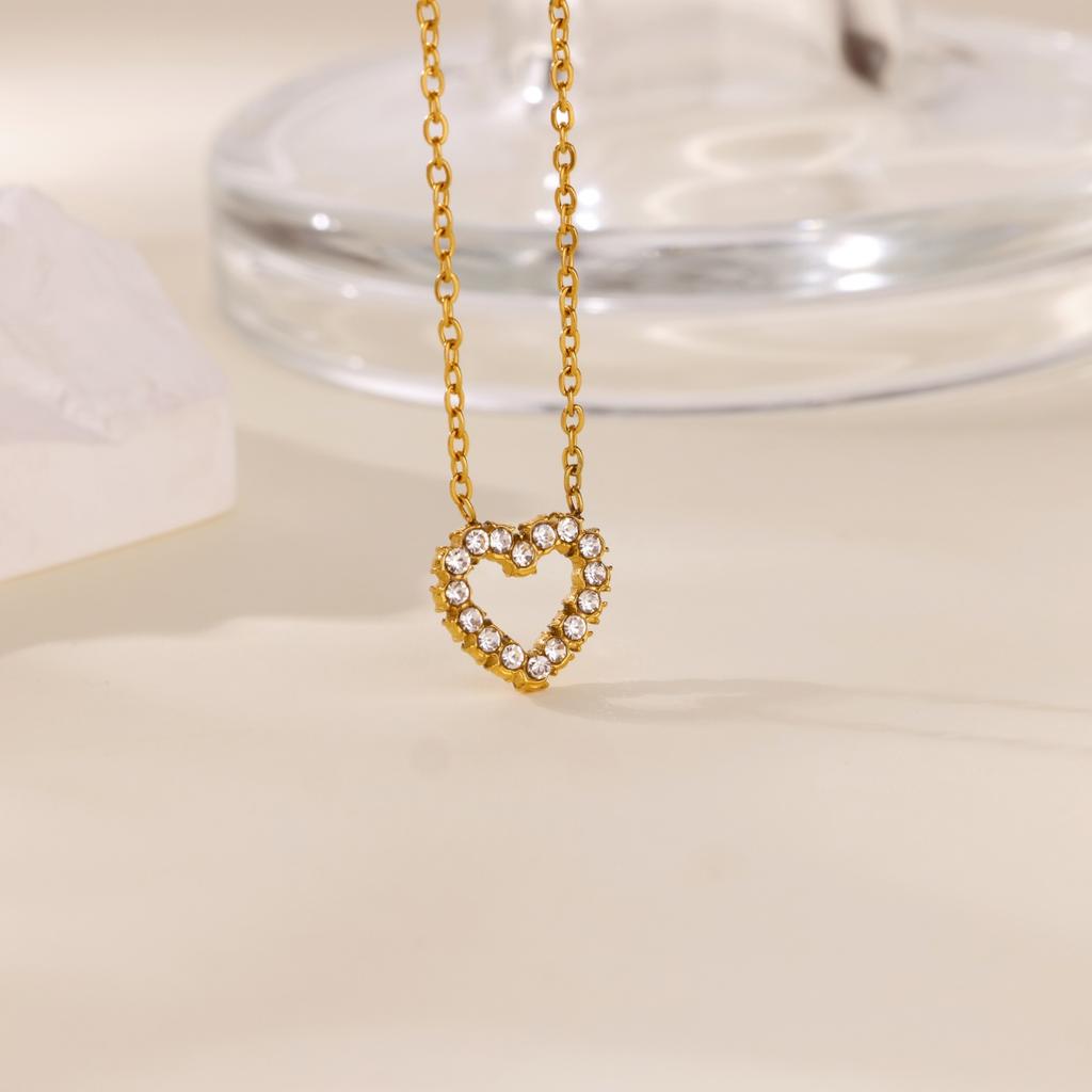 Zircon Heart Necklace For Women Girls Gold Color Exquisite Heart Pendant Necklace Charm Collares Jewelry Christmas Gift