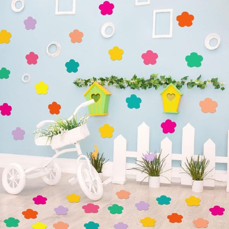 108 Pezzi Ritagli Rotondi Ritagli a Farfalla Ritagli di Fiori Primaverili Carta Colorata Assortita Fustellati per Bacheca