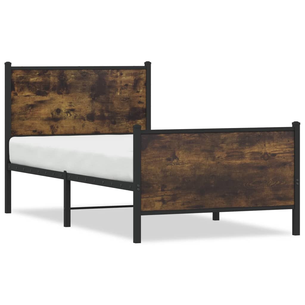 Metal Bed Frame without Mattress Smoked Oak Finish 90x190 cm