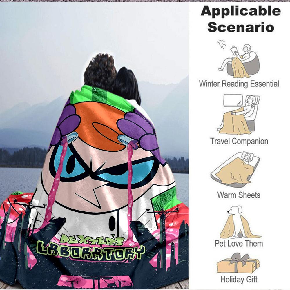 1pc Dexter's Laboratory Cozy Print Blanket Lightweight Warm Flannel Throw Blanket For Sofa, Bed, Living Room