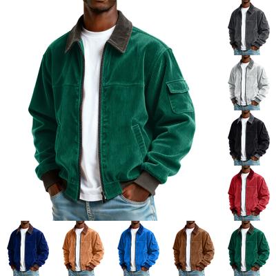 Men's Colorblock Corduroy Pocket Zipper Jacket Men's Plus Size Casual Sports Jacket