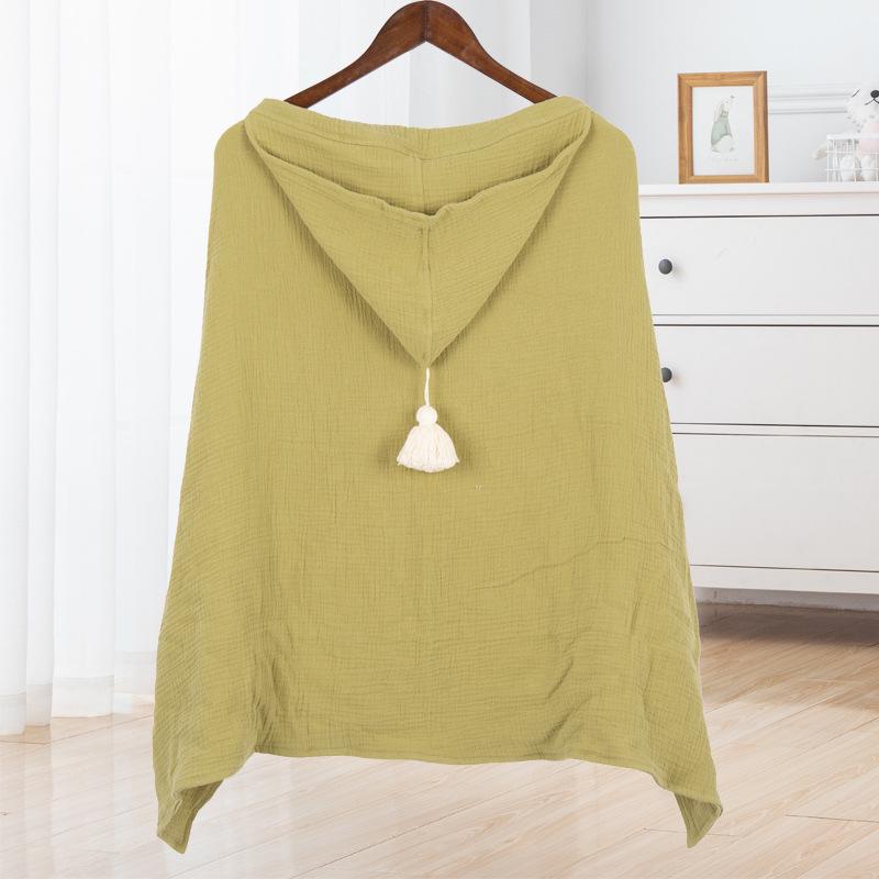 Baby Cotton Hooded Muslin Bath Towel Swaddle Blanket with Tassels 100*75 cm хаки