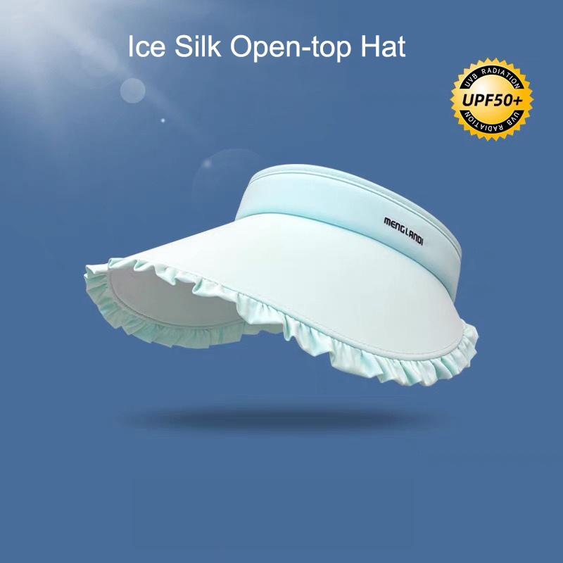 Sweetheart Ice Silk Wide-Brim Lace Sun Hat Breathable Open-Crown Visor With Uv Protection For Travel