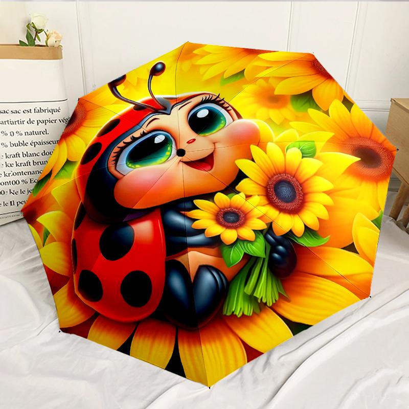 Ladybug And Sunflowers 8-Frame for Travel, Camping, Casual Lightweight Portable Umbrella, Essential for Every Family Holidays Birthday Gift