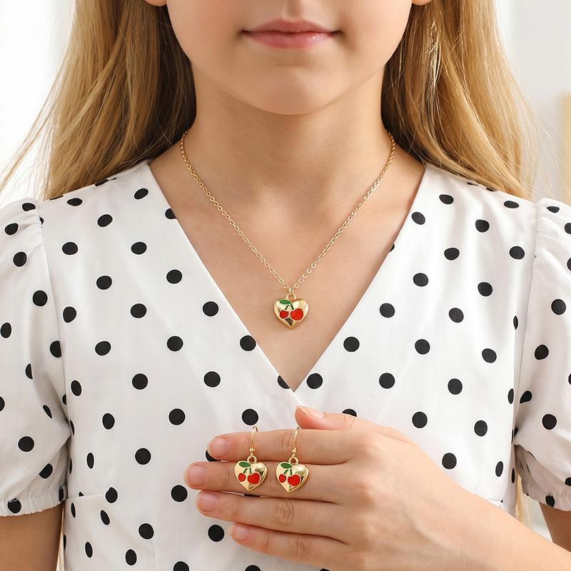 1 Set Alloy Strawberry Necklace Earrings Sparkly Rhinestone Inlay For Little Girls Daily Wear Birthday Gifts