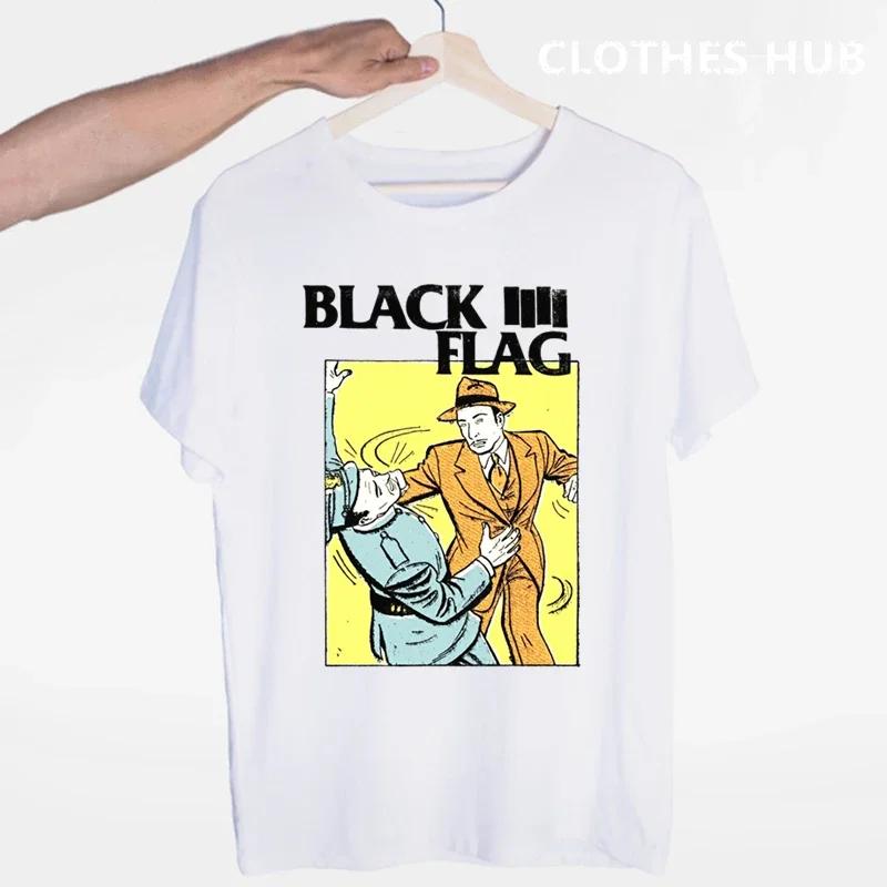 Black Flag T-shirt Summer O-Neck Short Sleeve Punk Rock Band Henry Rollins Large Bars Tshirt