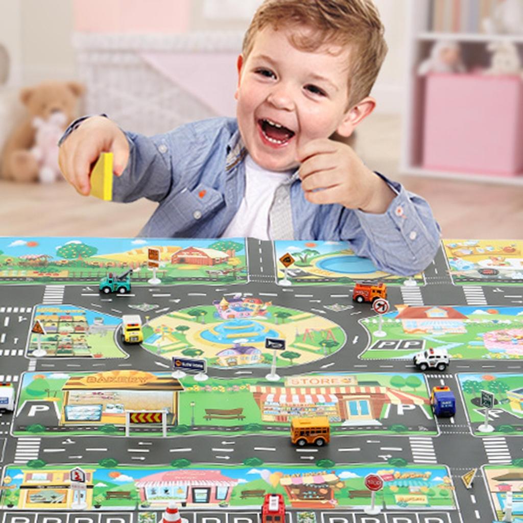 Kids City Road Map Car Play Mat Educational Vehicle Play Rug for Bedroom Playroom Carpet Toy for Children