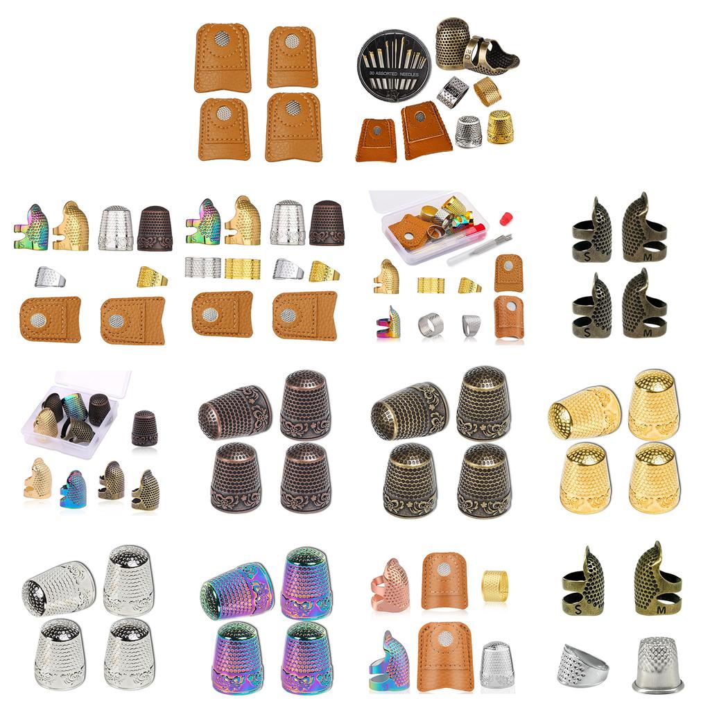 Hand-Working Sewing Thimble, Leathers Coin Finger Protectors, Sewing Thimble Rings Adjustable Metal Finger Shield Rings,