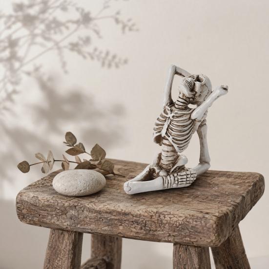 Baizihuahu Halloween Yoga Skeleton Statue, Funny Dead Figure for Party Decor, Resin Gothic Skull Ornament Haunted House, Garden Gift