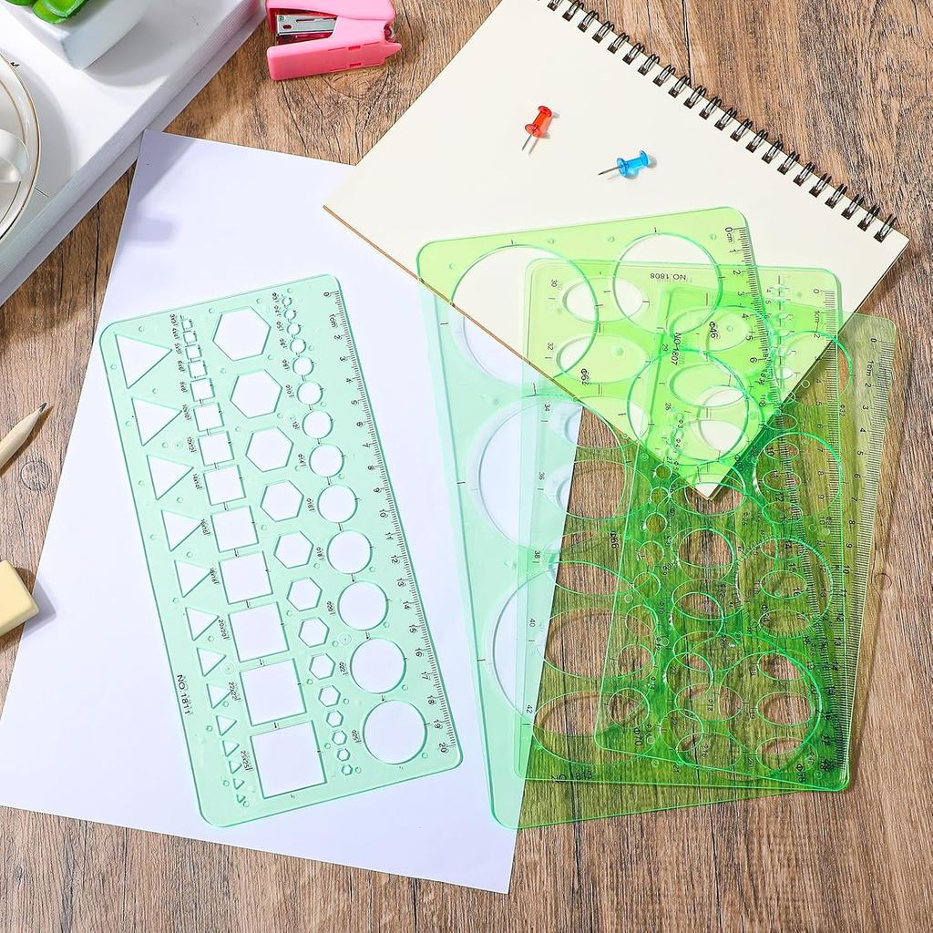 Geometric Drawings Templates, 4 Pcs Circle Shape Stencils Measuring Geometry Rulers for Drawing Plastic Circle Template Drafting Templates for Design