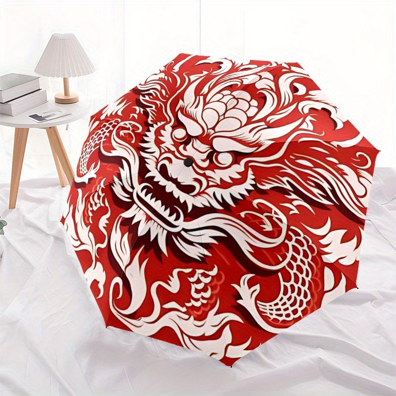 1pc Dragon Pattern Automatic Open/Close Umbrella, Umbrella with Cartoon Design, Portable Compact Umbrella for Men & Women, Good Holiday Gift