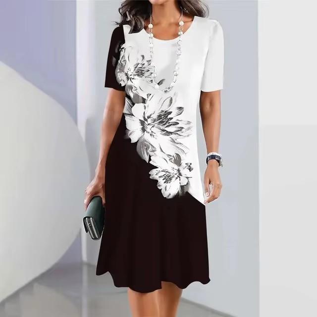 Elegant Women Short Sleeve Fashion 3d Print Midi Dress Plus Size Beach Clothing