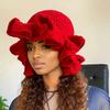 Colorful Crochet Ruffle Bucket Hat Warm Stretch Knit Hat New Year Celebration Women'S Fashion Handmade Beanie Hat Tool Tentacle