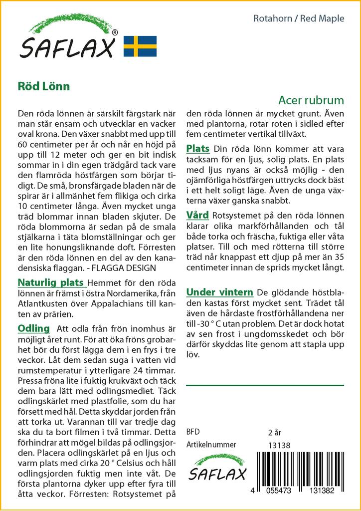 SAFLAX Red Maple - 20 Seeds - Acer Rubrum